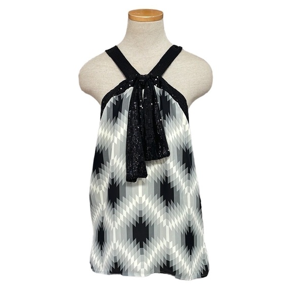 Tory Burch Silk Tank Top Geometric Print Grey Black Size 8 - Picture 1 of 16